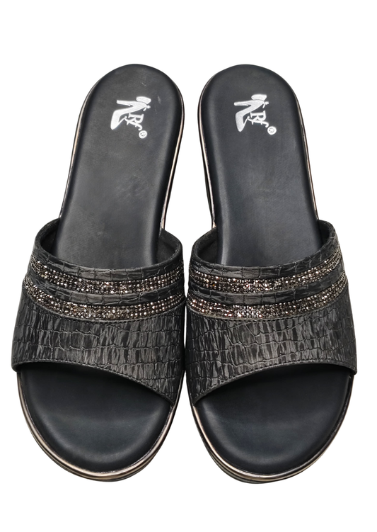 Women Black Platform Heel Slip Ons