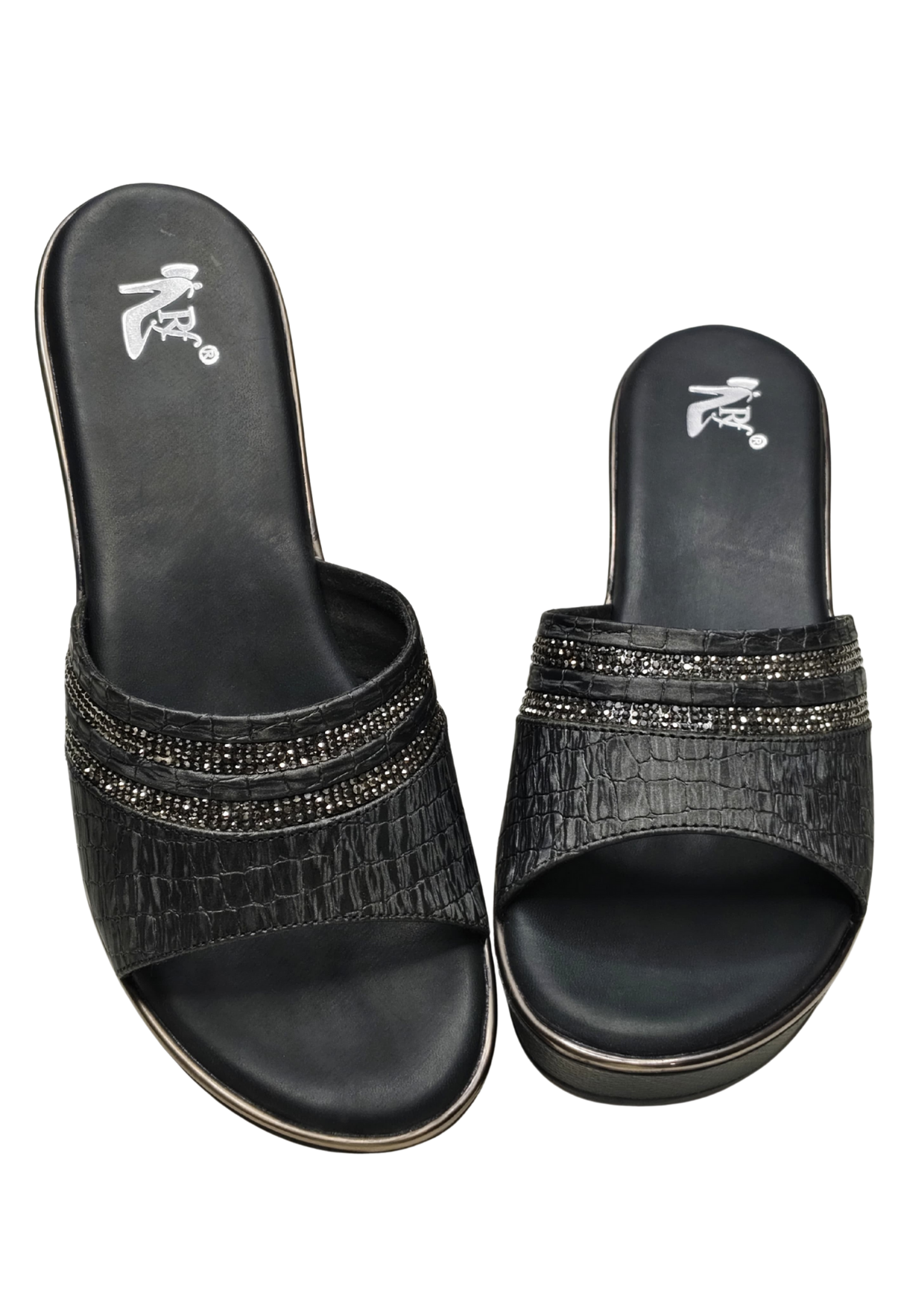 Women Black Platform Heel Slip Ons