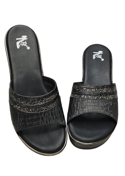 Women Black Platform Heel Slip Ons