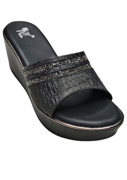 Women Black Platform Heel Slip Ons