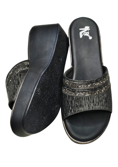 Women Black Platform Heel Slip Ons