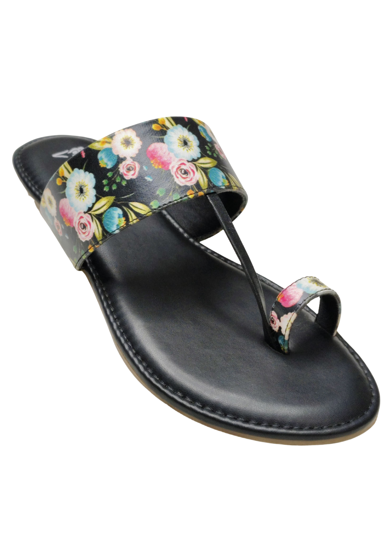 Women Black Thumb Flat Slip Ons