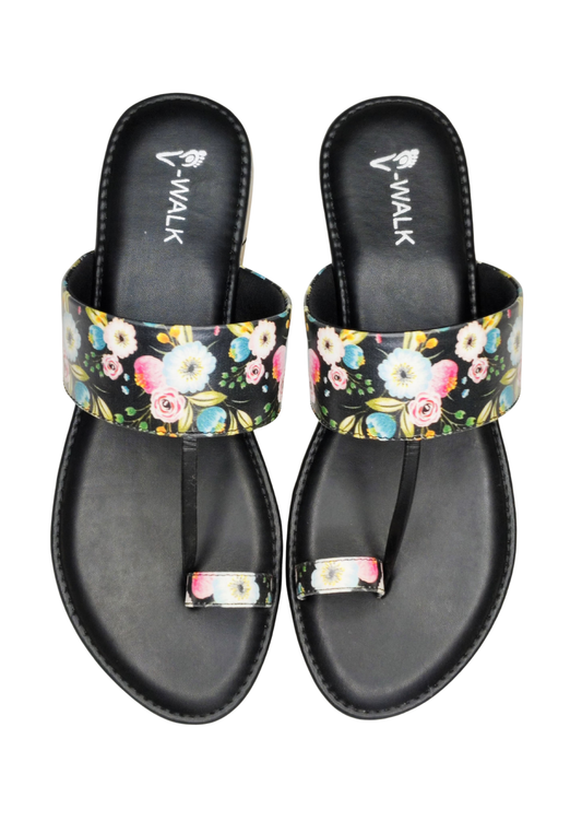 Women Black Thumb Flat Slip Ons
