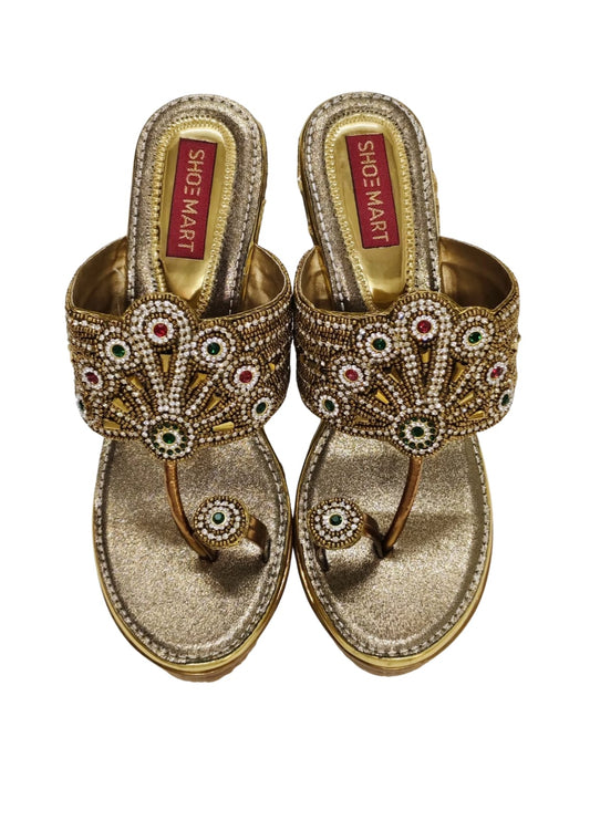 Women Gold Ethnic Thumb slip Ons