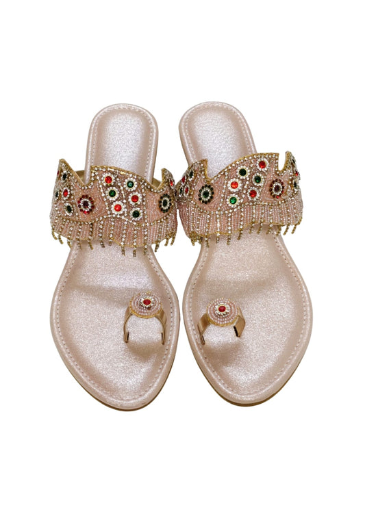 Women Pink Ethnic Thumb Slip Ons