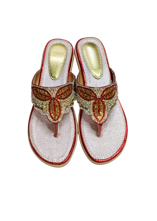 Women Red Ethnic Slip Ons