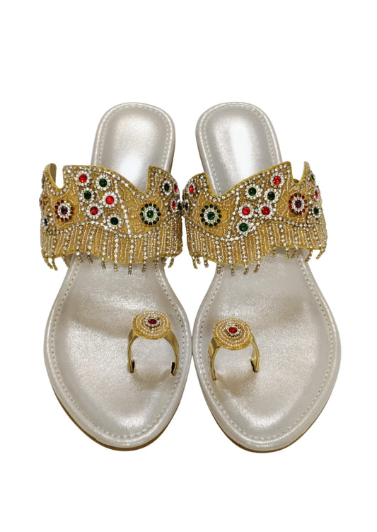 Women Gold Ethnic Thumb Slip Ons