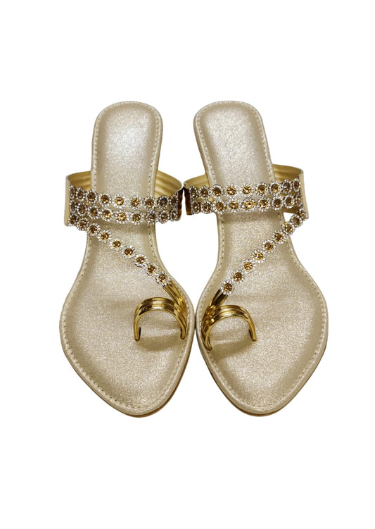 Women Gold Ethnic Thumb Slip Ons