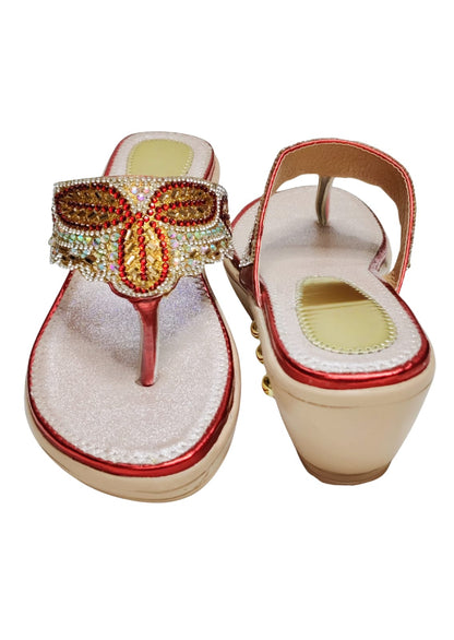 Women Red Ethnic Slip Ons