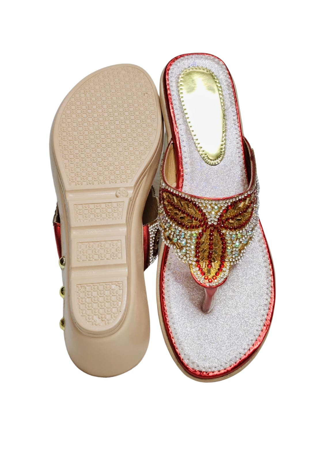 Women Red Ethnic Slip Ons