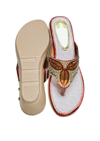 Women Red Ethnic Slip Ons