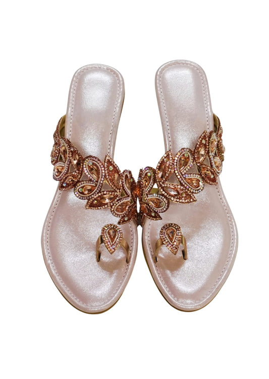Women Pink Ethnic Thumb Slip Ons