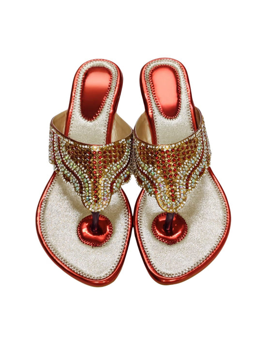 Women Red Ethnic Slip Ons