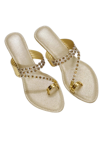 Women Gold Ethnic Thumb Slip Ons