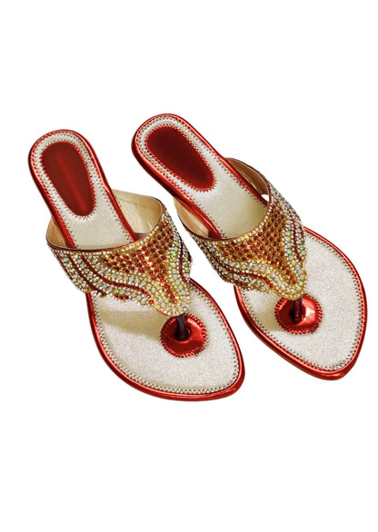 Women Red Ethnic Slip Ons