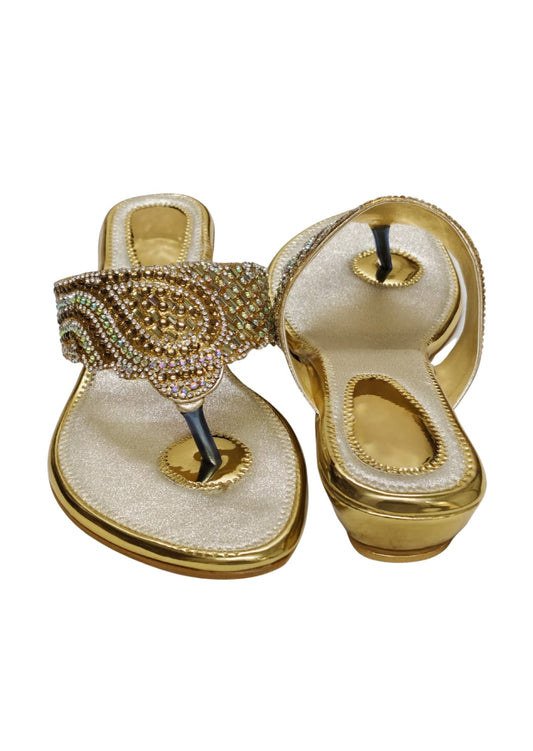 Women Gold Ethnic Slip Ons