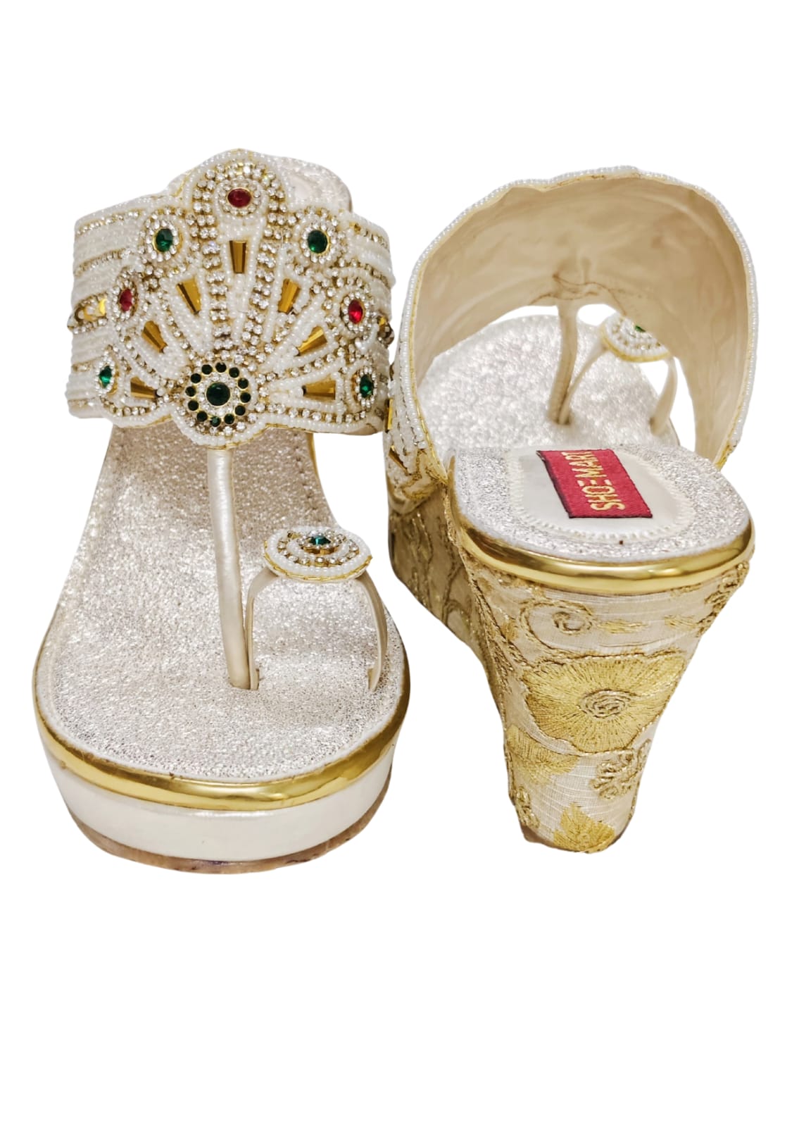 Women White Ethnic Thumb Slip Ons