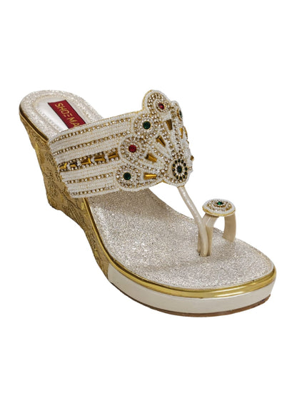 Women White Ethnic Thumb Slip Ons