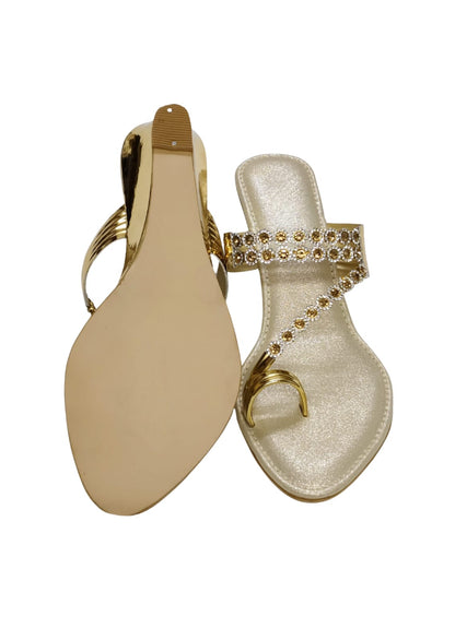 Women Gold Ethnic Thumb Slip Ons