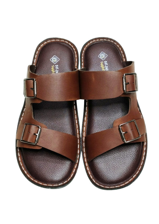 Men Brown Double Belt Chappal