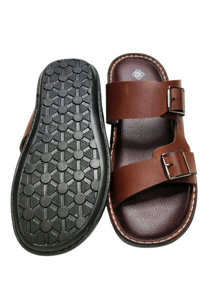 Men Brown Double Belt Chappal
