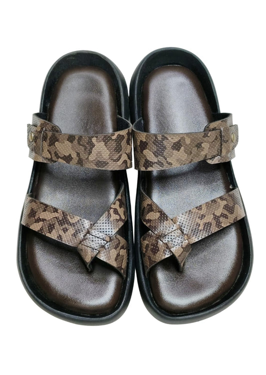 Men Brown Double Belt Chappal