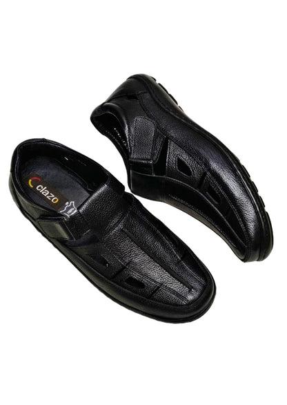 Men Black Leather Bantoo Shoes