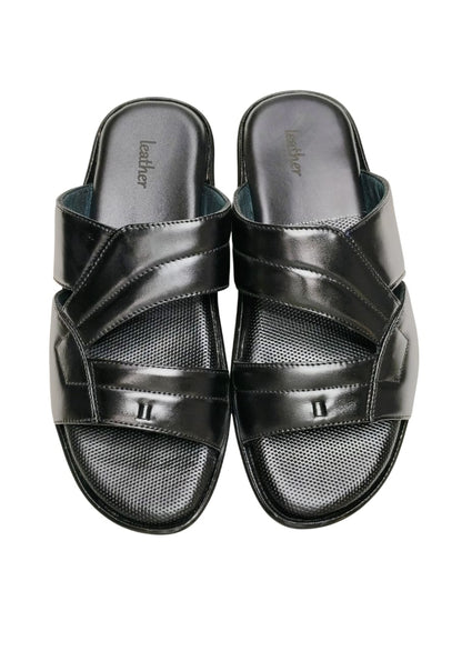 Men Black Leather Chappal