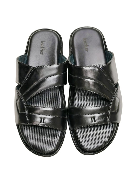 Men Black Leather Chappal