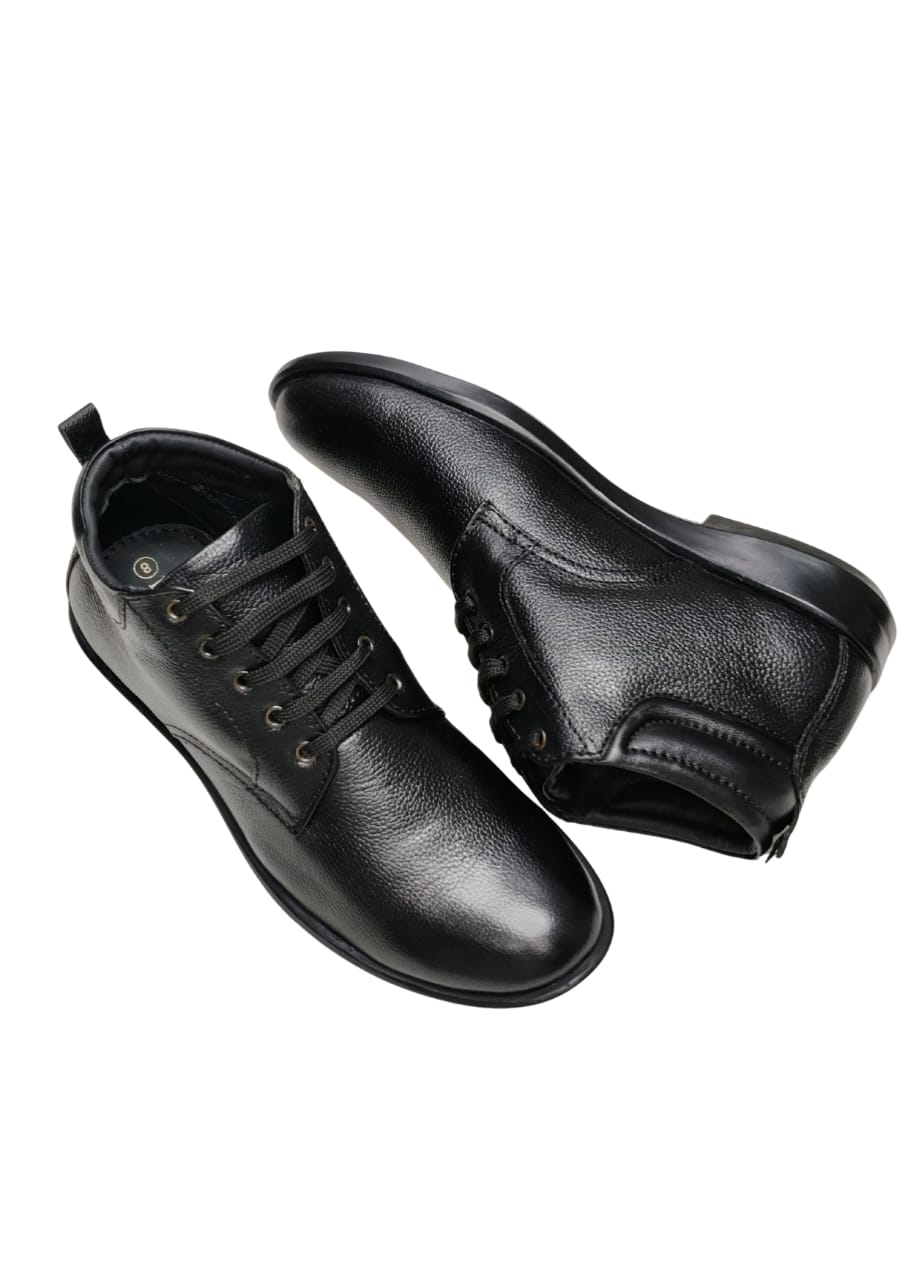 Men Black Leather Ankle Casual Shoes