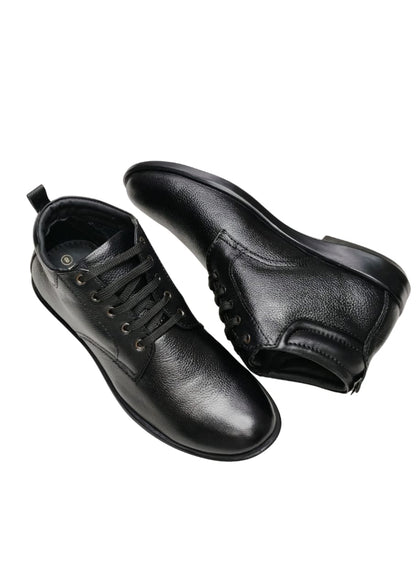 Men Black Leather Ankle Casual Shoes