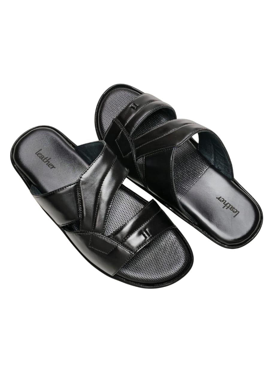Men Black Leather Chappal