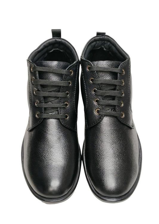 Men Black Leather Ankle Casual Shoes