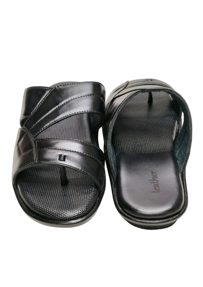 Men Black Leather Chappal