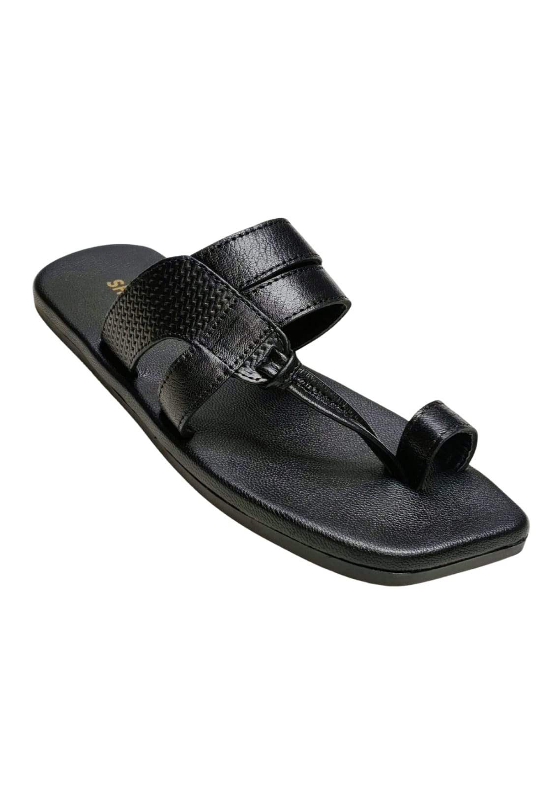 Men Black Leather Thumb Chappal