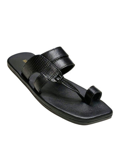 Men Black Leather Thumb Chappal