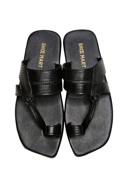 Men Black Leather Thumb Chappal