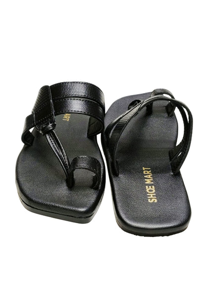 Men Black Leather Thumb Chappal