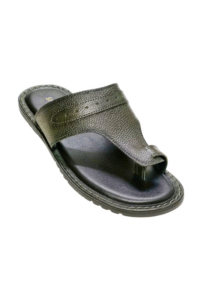 Men Olive Leather Thumb Chappal