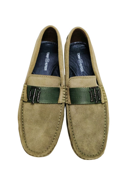 Men Olive Leather Loafers