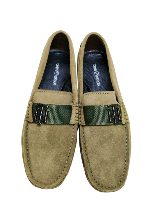 Men Olive Leather Loafers