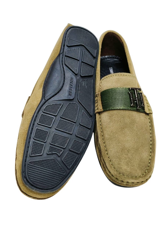 Men Olive Leather Loafers