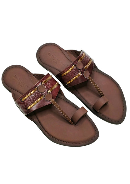 Men Wine Single Belt Kolhapuri