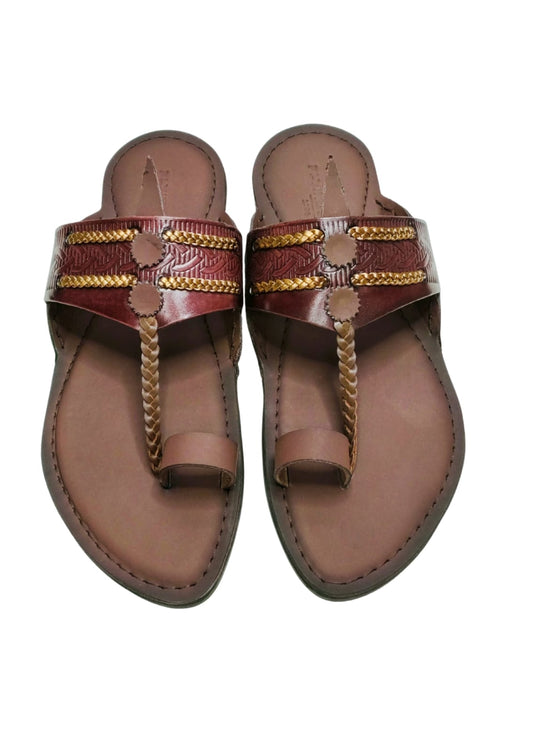 Men Wine Single Belt Kolhapuri