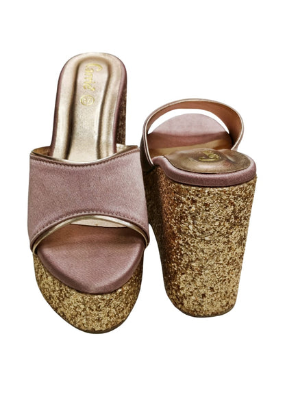 Women Pink Platform Heel Slip Ons