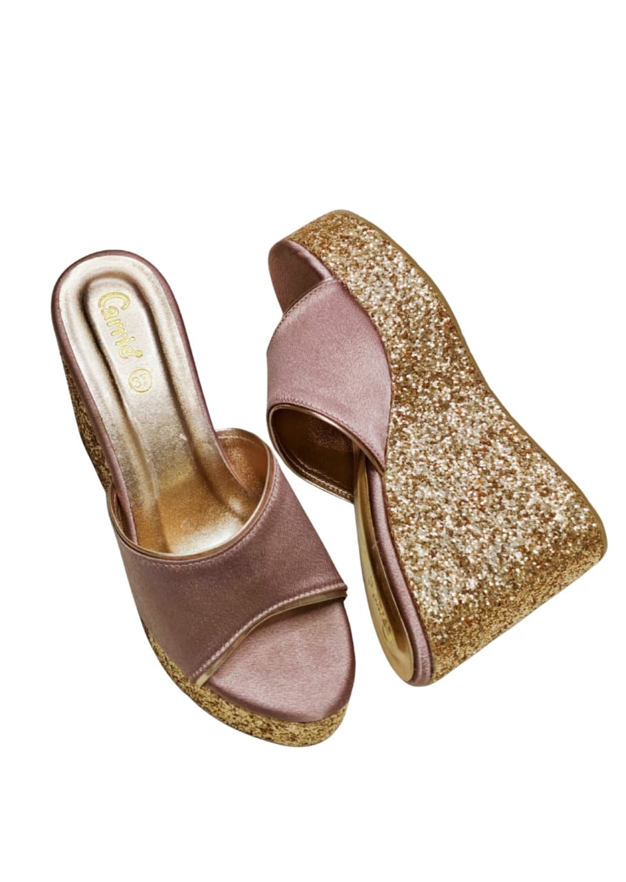 Women Pink Platform Heel Slip Ons