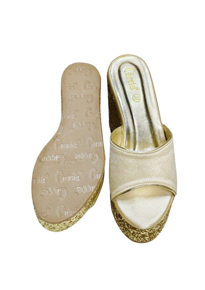 Women Gold Platform Heel Slip Ons