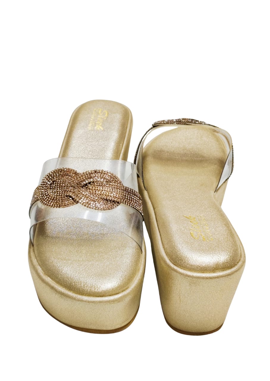 Women Gold Platform Heel Slip Ons