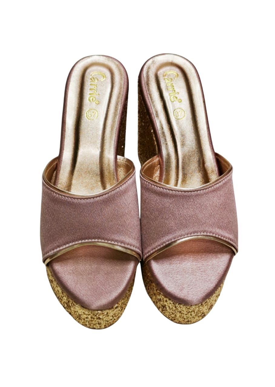 Women Pink Platform Heel Slip Ons