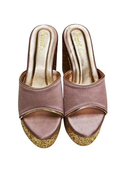 Women Pink Platform Heel Slip Ons